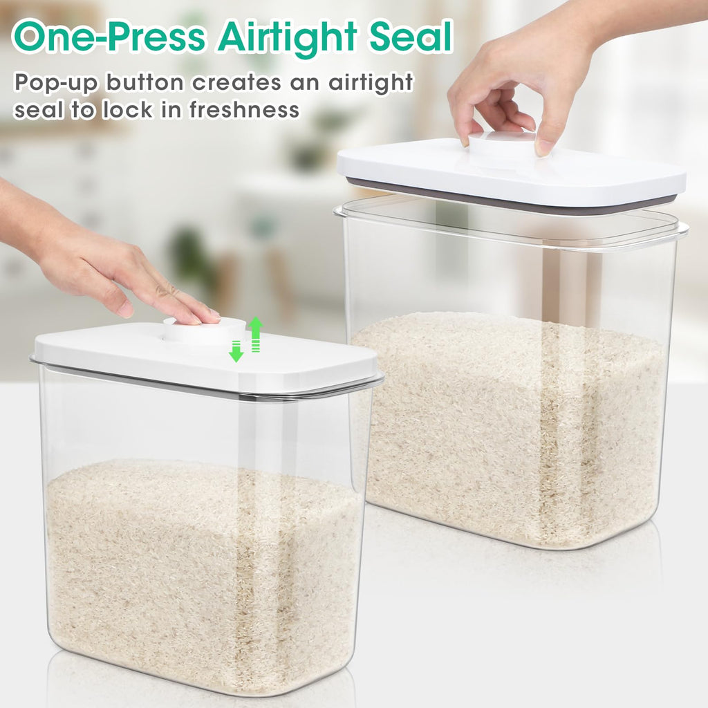 TBMax Large Rice Container 25 Lbs with Easy-Carrying Handles -12.7 Qt Flour Storage Container with Pop Up Lid & Hanging Hooks for Cleaner Use, Airtight Food Storage Bin for Kitchen Organization