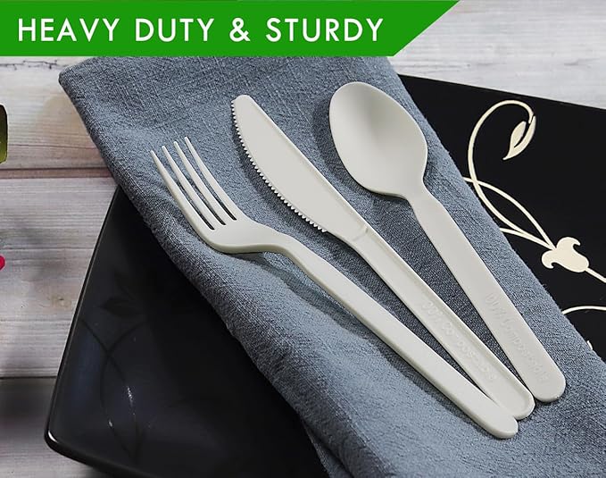 GreenWorks 200 Count Heavy-duty Compostable spoons, BPI Certified Large Disposable Flatware Utensils Spoon