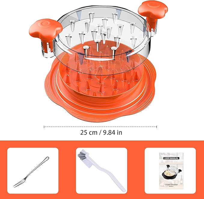 Chicken Shredder Tool Twist Large Meat Shredder with Brush&Fork, Orange