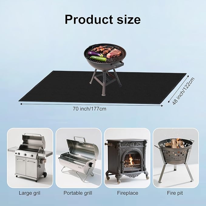 LETITIN 70x48 Inch Large Under Grill Mat, Double-Sided Fireproof BBQ Grill Mat, Waterproof Oilproof Deck Protector for Blackstone, Charcoal/Gas Grills, Fire Pits, Patio & Lawn