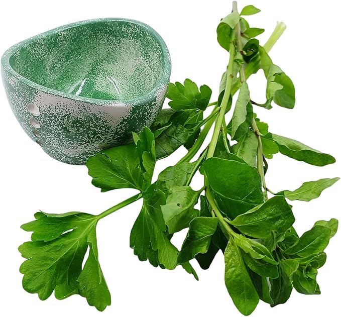 MGMGART Herb Stripping Bowl with 4 Different Holes Efficient Leaf Removal Tool for Parsley, Cilantro, Vegetables - Durable Resin Kitchen Gadget Veggie Herbs Stripper Imitation Ceramic Pottery Design