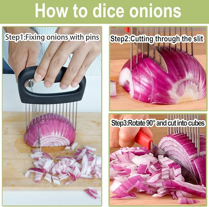 NOVANO Large Onion Slicer & Meat Tenderizer, Kitchen Cooking Tool for Tenderizing, Onion Cutter Vegetable Chopper, Stainless Steel Tomato Slicer with 16 Long Needles, for Potato Lemon