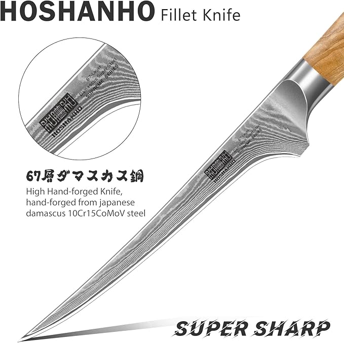 HOSHANHO Damascus Fillet Knife 7", Sharp Filet Knife for Boning Fish & Meat