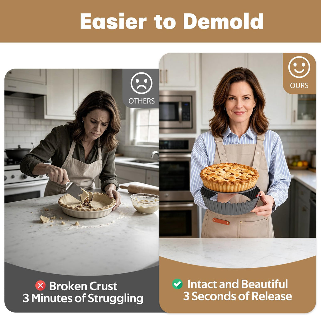 2 Pack 9.5 Inch Pie Pan with Removable Bottom for Baking Deep Quiche Dish