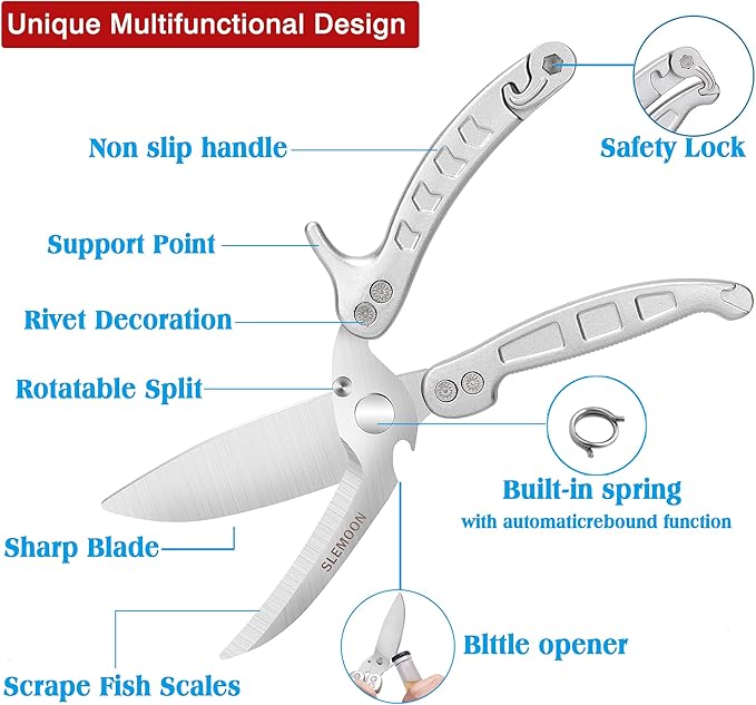 SLEMOON Heavy Duty Kitchen Shears,Poultry Shears with Safety Lock,Silver