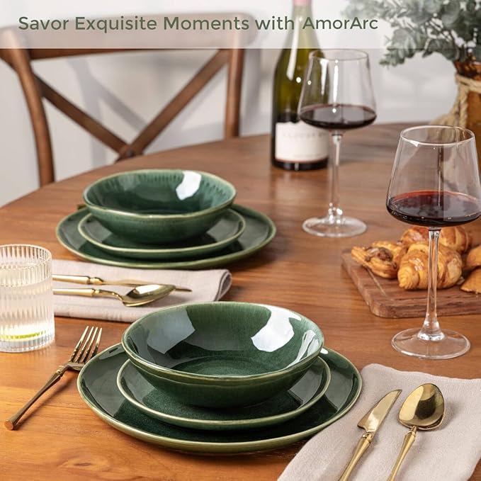 AmorArc Ceramic Dinnerware Sets for 4, 12Pcs Plates and Bowls Sets Dishes