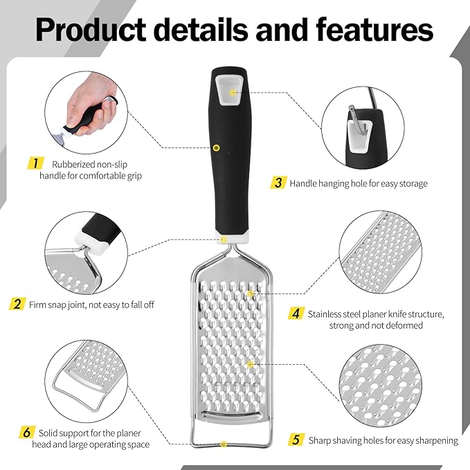 IQworks Handheld Cheese Grater - Mirror Stainless Steel Blades, Lightweight & Ultra-Smooth & Rustproof - Non-Slip Comfortable Handle for Parmesan, Mozzarella, Hard & Soft Cheeses - Dishwasher Safe