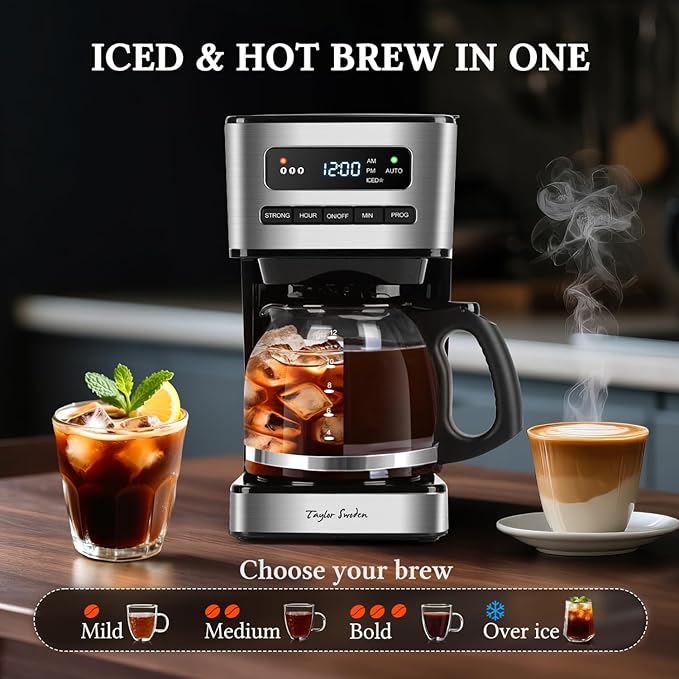 Taylor Swoden Programmable Coffee Maker 12 Cup, Black & Stainless Steel