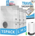 15+1 Packs Vacuum Bags for Travel with Rechargeable Pump, 3 Sizes Vacuum Seal Bags for Clothing, Compression Vacuum Travel Bags for Luggage, Vacuum Packing Bags for Closet Organization