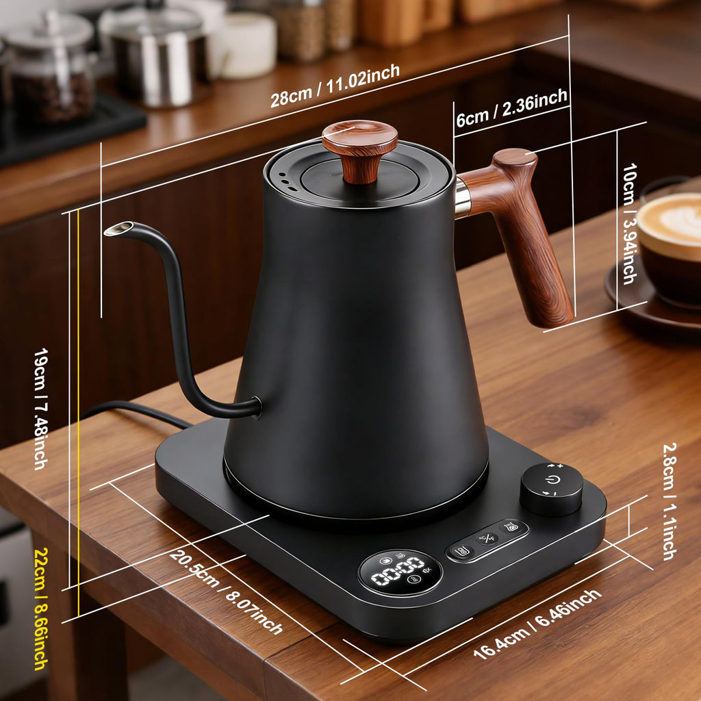 Smart Digital Electric Kettle with Variable Temperature Control, Stainless Steel Inner, 1200W Quick Heating Gooseneck Electric Kettles, Stylish Matte Finish for Coffee & Hot Beverages, 0.9L (Black)
