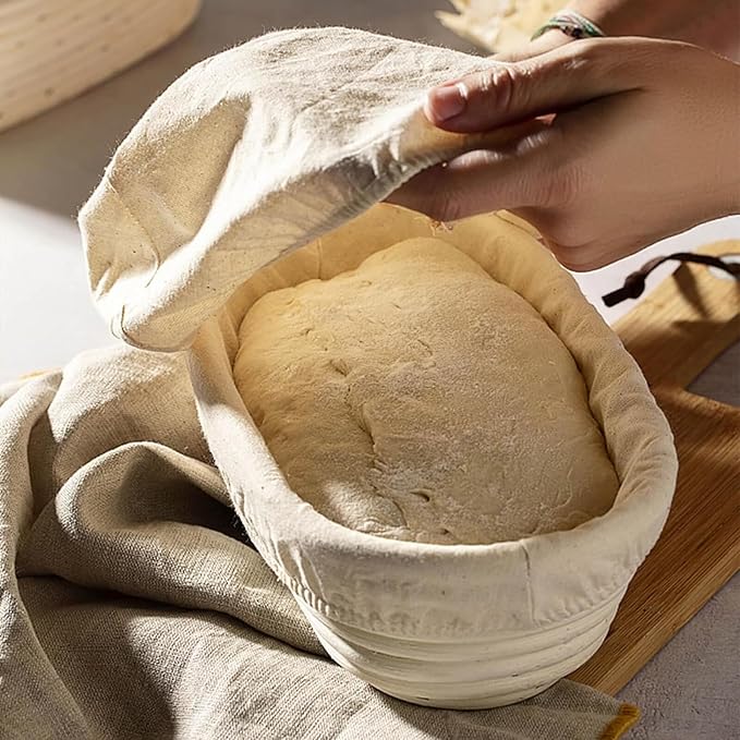 Dimpola Banneton Bread Proofing Basket Banneton Basket Set Sourdough Proofing Basket Round Proofing Bowls Handmade Rattan Baskets and Liners (Oval & Round Baking Set)
