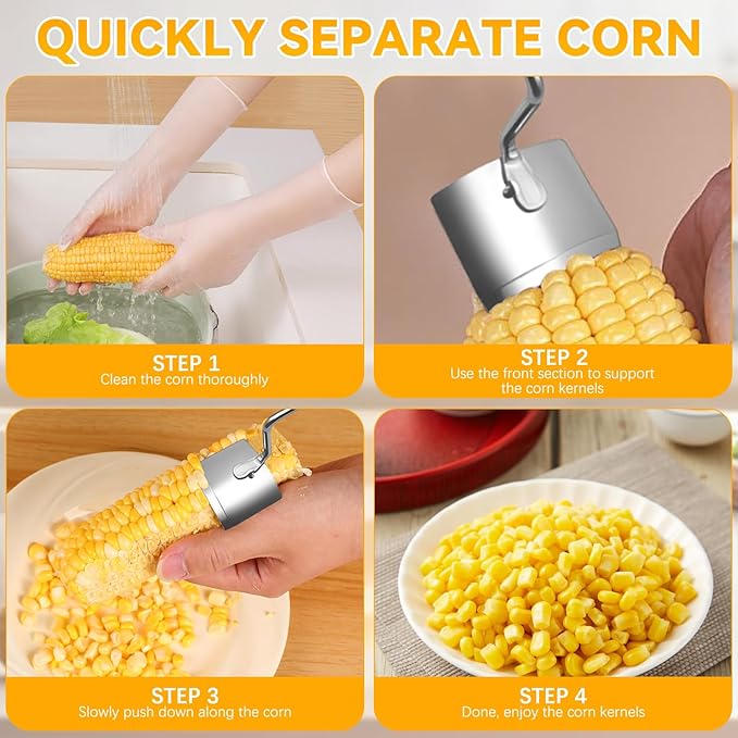 Corn Peeler,Stainless Steel Long Handle Corn Peeler,Easy Clean Corn on the Cob Remover for Home Kitchen and Outdoor Dining (2PCS)