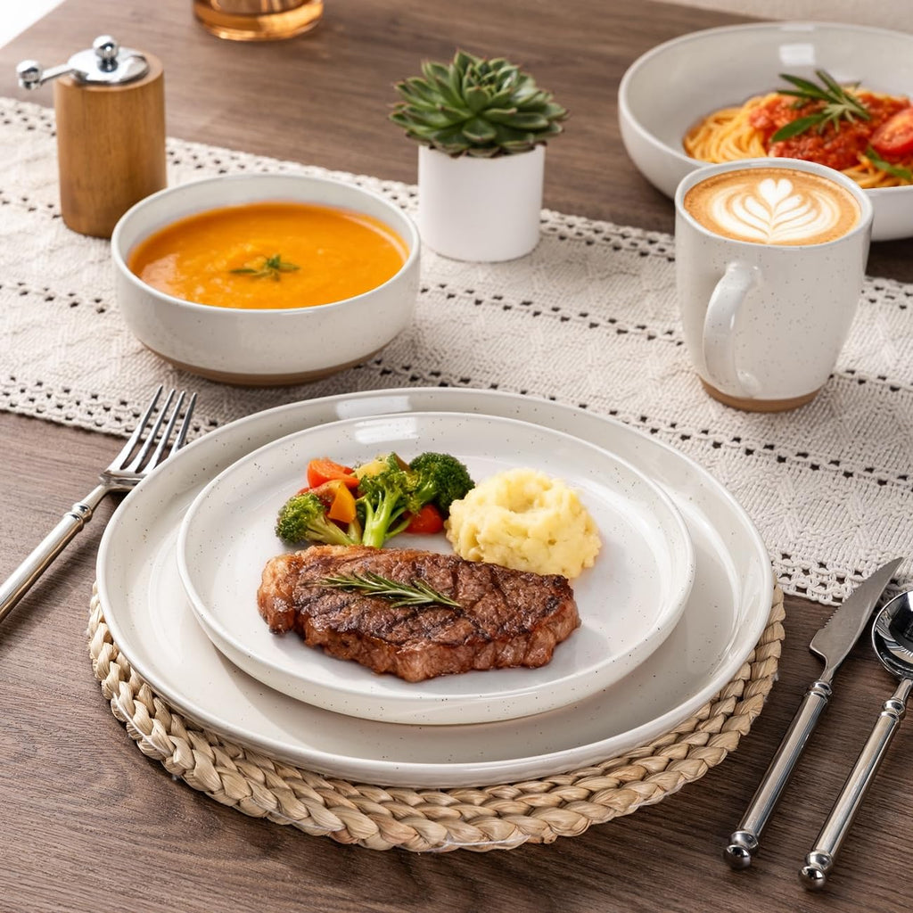 AmorArc Dinnerware Sets for 8, 32 Pieces Ceramic Plates and Bowls Set