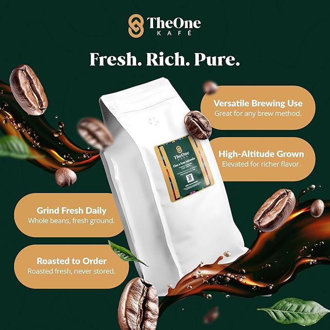 TheOne Kafé Guatemala Dark Roast Whole Bean Coffee – Organic, Single Origin, Premium Specialty Coffee, Ethically Sourced, Smooth & Rich Flavor – Fresh Roasted for Espresso, Drip, Pour Over – 5 lbs