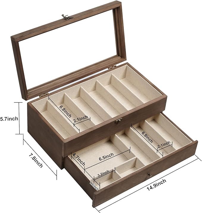 Yoimori Knife Display Case, 2-Layer Pocket Knife Case Display & Storage Knives, Solid Wood Knife Case for Collections, Gift for Boyfriend Fathers Day Birthday Gifts((Walnut)