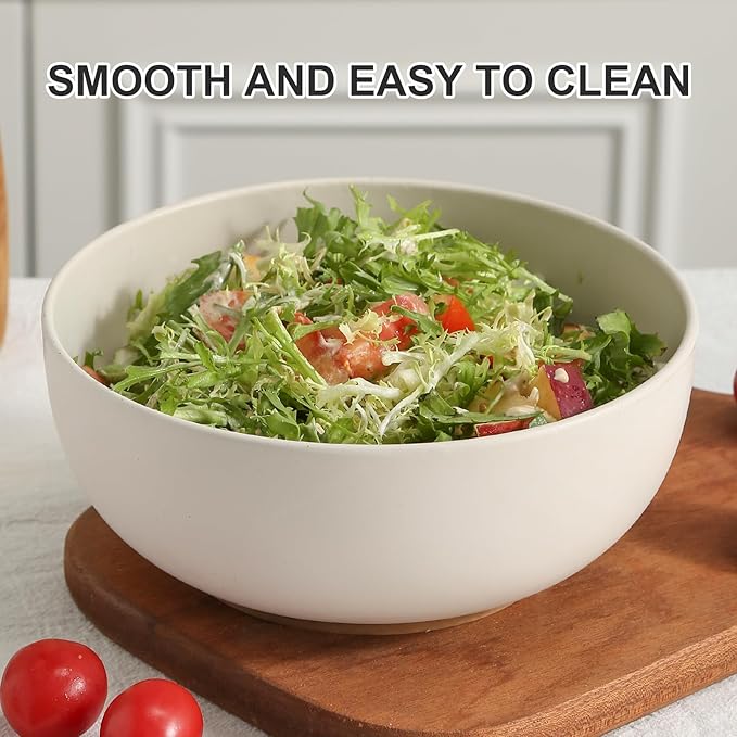 KGCCIZI Ceramic Large Salad Bowls with Garlic Grater Function. White 60 OZ Salad Serving Bowl. Deep Bowl fit for Soup, Cereal, Ramen, Pasta, Salad.