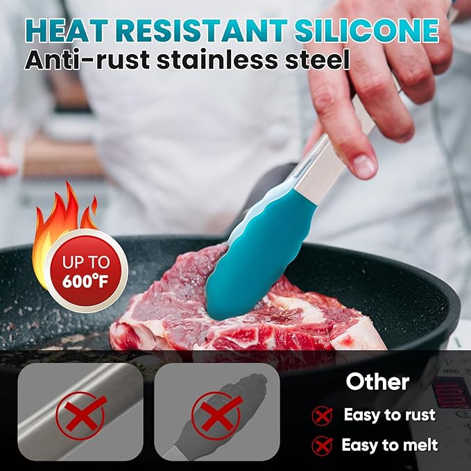 12-Inch Kitchen Tongs for Cooking with Silicone Tip,Turquoise