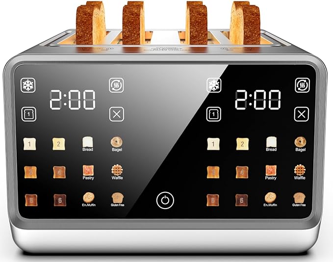 Toaster 4 Slice with Touchscreen & Independent Controls,Single-Slice Modes, Defrost, Reheat