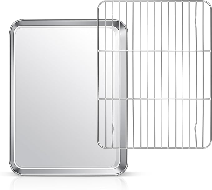 12.5” Baking Sheet Pan with Rack, Joyfair Stainless Steel Toaster Oven Tray