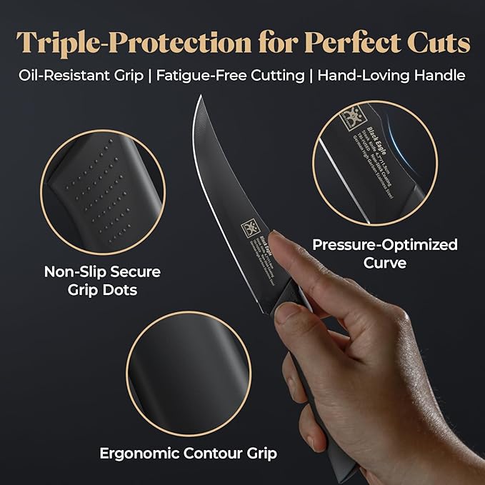 CuoCreate Steak Knives Set of 8, 4.7 Inch Dishwasher Safe Non-Serrated Table Knives, Ultra Sharp for Precise Cutting, Non-Stick Blade & Rust Proof, Easy to Maintain Ideal for Home Restaurant Party