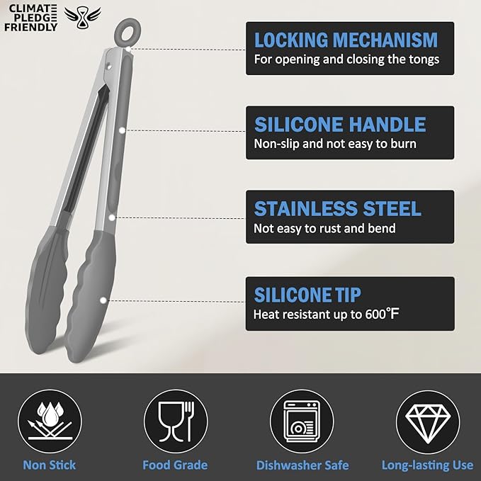 EEKEDO Kitchen Tongs with Silicone Tips, Tongs for Cooking 7", 9" & 12"