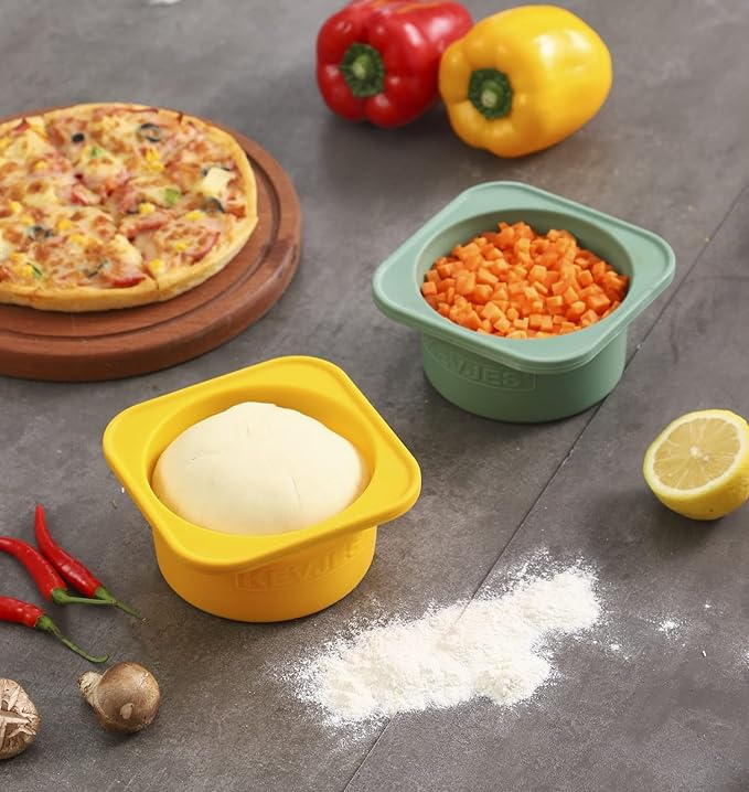 KEVJES Stackable Silicone Artisan Pizza Dough Proofing Proving Containers with Lids-3 pack-500ml portion (Yellow)