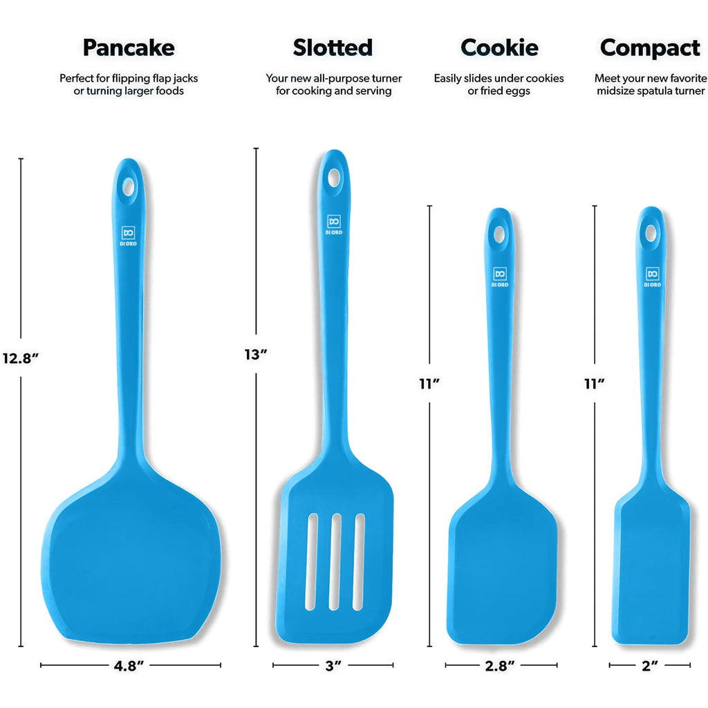 DI ORO Silicone Turner Spatula Set - 600F Heat Resistant, 4-Pc Blue