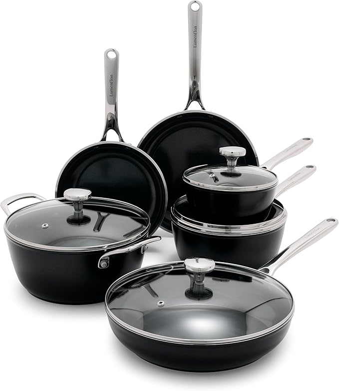 Lumenflon Orfeo 10 Piece Nonstick Cookware Set, Made in Italy, Diamond Ceramic PFAS-Free Pots & Pans, Induction Ready, Scratch Resistant, Laser-Fused Surface for Durability, Dishwasher Safe