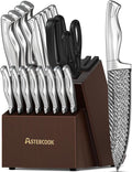Knife Set, Astercook 21 Pieces Kitchen Knife Set with Built-in Sharpener, German Stainless Steel Knife Block Set, Razor-Sharp Knives with Full-tang Handle, Dishwasher Safe Kitchen Utensils Set