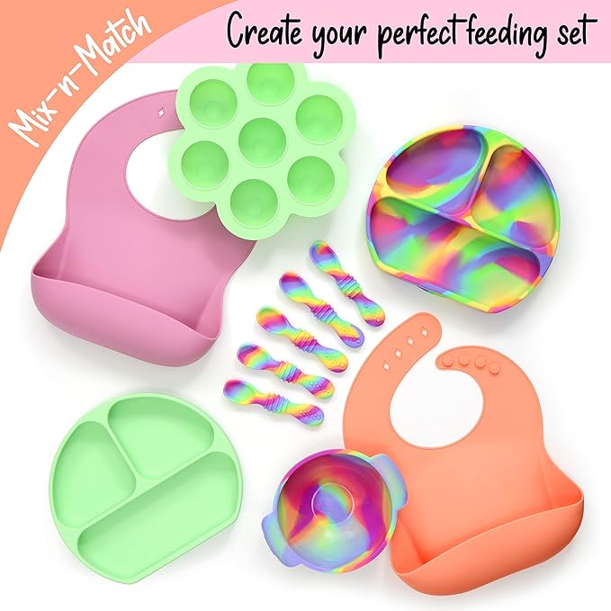 PrimaStella Silicone Chew Spoon Set for Babies and Toddlers | Safety Tested | BPA Free | Baby Spoon 6 Pack (Neon Rainbow)