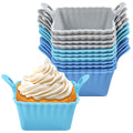 Koluti Reusable Silicone Baking Cups Set of 12, Nonstick Muffin Cupcakes Mold with Double Handle, BPA Free, Mini Square Air Fryer Cupcake Liners, 3 Colors