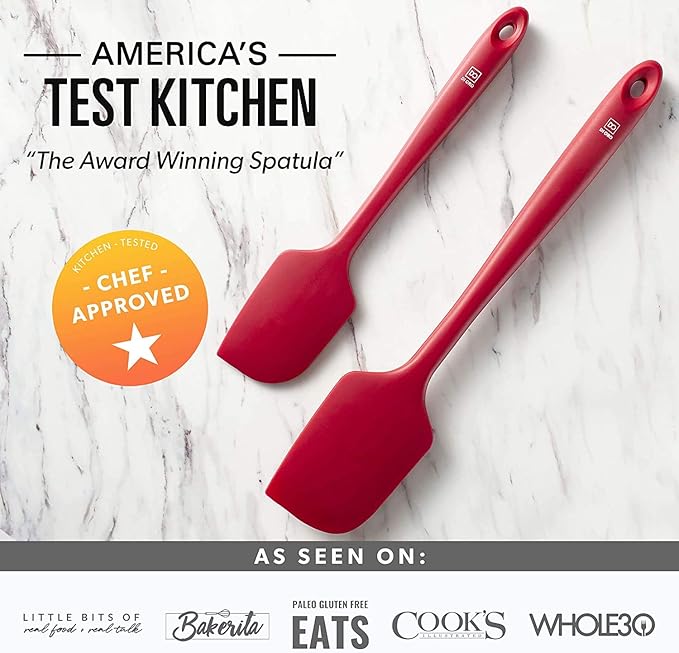 di Oro Living Large Silicone Spatula - 600F Heat-Resistant Spatula - Ergonomic Easy-to-Clean Seamless One-Piece Design - Pro-Grade Non-Stick Silicone Rubber with Stainless Steel S-Core Technology! (Red)