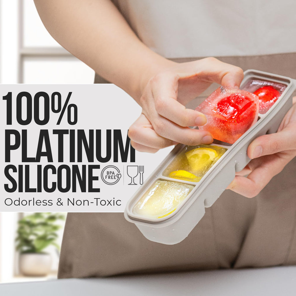 Firgi 1.7 oz/4 Sections Silicone Ice Cube Freezer Tray with Lid, 100% Food-Grade Platinum Silicone,Leak Resistance & Dishwasher Safe for Baby Food Prep,Breast Milk,Purees - Korean Made, Pastel Pink
