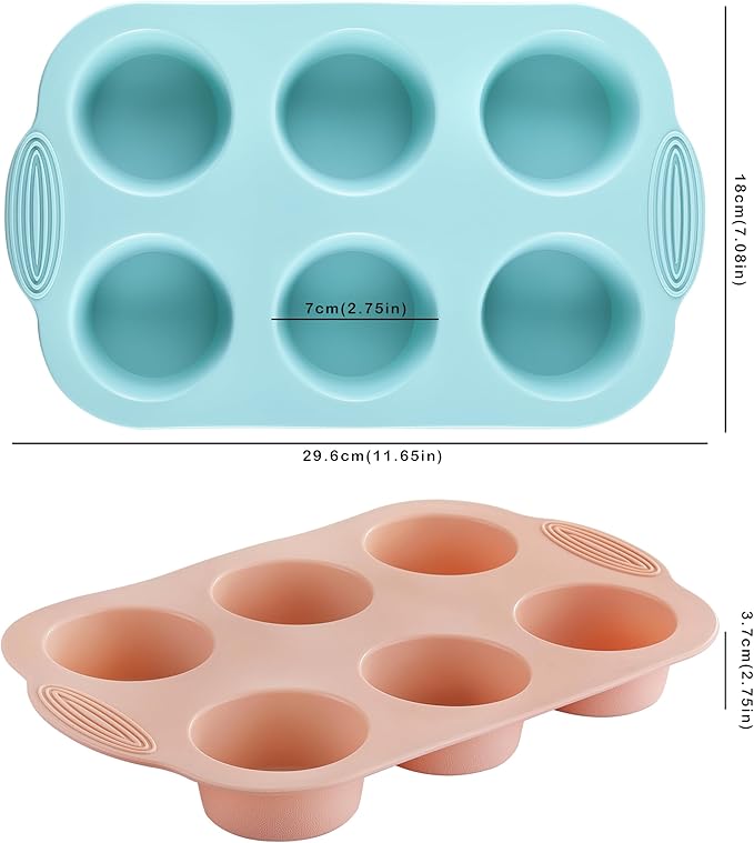 XZZWLL Silicone Muffin Pan, Food Grade Silicone Cupcake Molds for Baking Muffins and Cupcakes, 6-Cup Nonstick Cupcake Pan, Easy Cleaning and BPA-Free (Gray, Orange, Blue)
