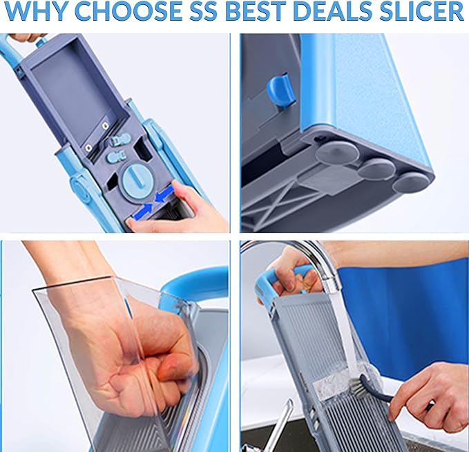 Upgrade Safe Mandoline Slicer for Kitchen, 5-in-1 Vegetable Chopper & Potato Slicer with Thickness Adjuster, French Fry Cutter & Veggie Dicer, Faster Meal Prep, Adjustable Slicer for Kitchen