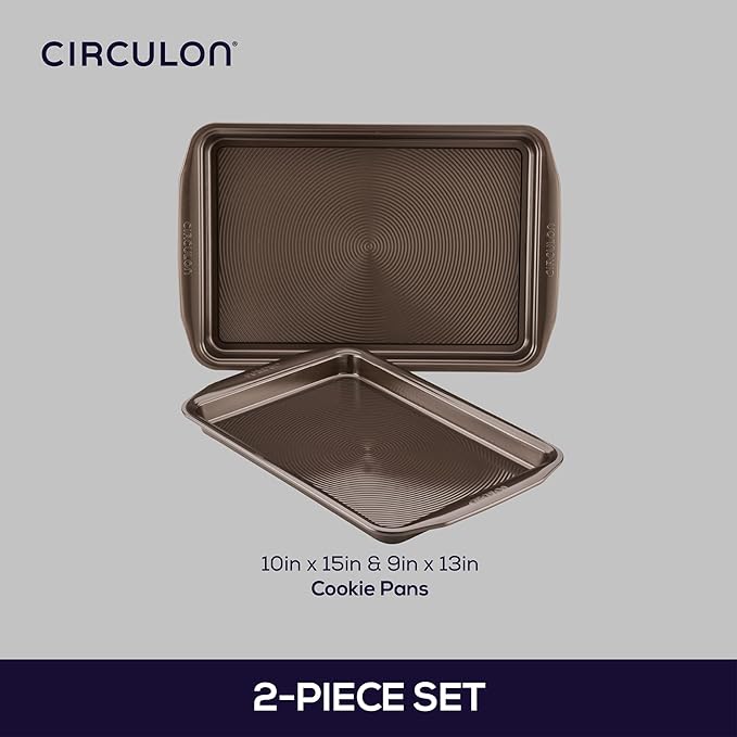 Circulon Bakeware Nonstick Cookie Pan Set, Cookie Sheets for Baking, 2-Pieces, Chocolate Brown