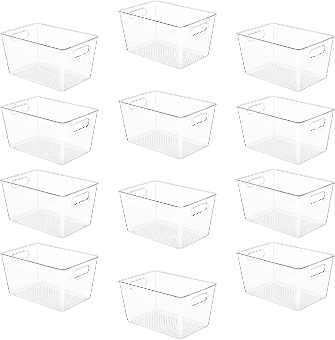 YIHONG 12 Pack Clear Storage Bins, Pantry Organizer Bins with Handle, Large