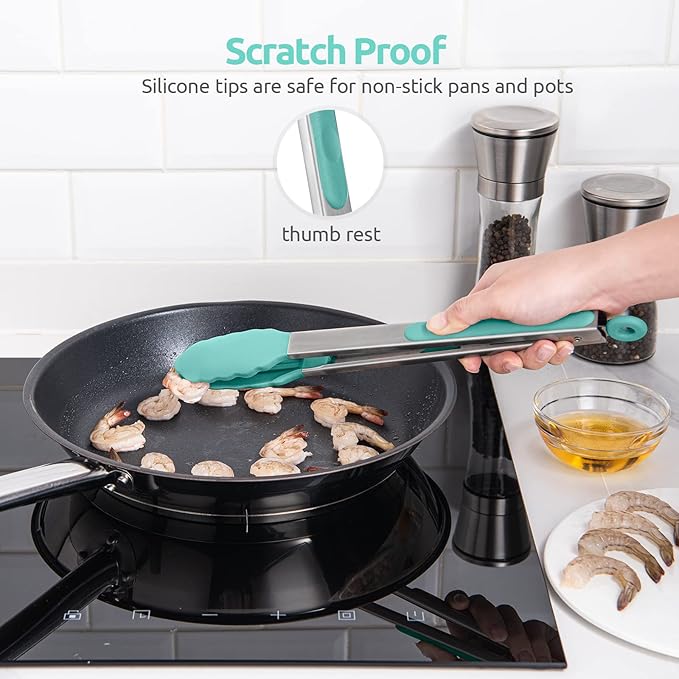 U-Taste Kitchen Tong for Cooking, 600ºF Heat-Resistant Tps, 12in/Aqua Sky