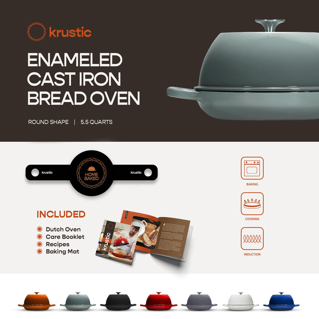 Enameled Cast Iron Dutch Oven for Sourdough Bread Baking | 6 Quart Round Pot with Lid | 10 Inch Ceramic Enamel Thick Coated Cookware with Non Stick Silicone Baking Mat for Cooking | 6 Qt | Sea Salt