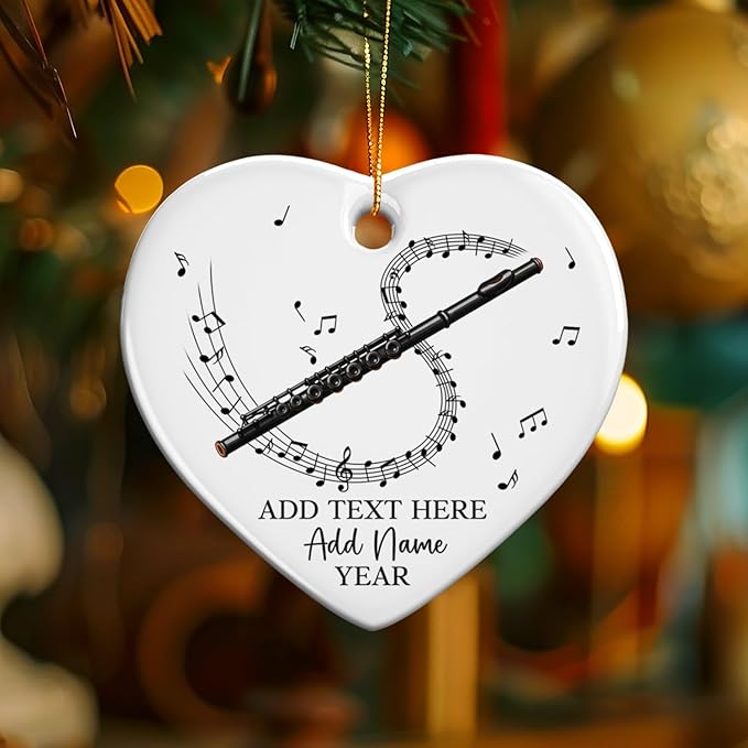 Personalized Flute Player Ceramic Ornament with Text Name & Year, Custom Flutist Christmas Tree Ornament, Flute Musical Instrument Xmas Ornaments 2026, Gift for Music Lover Student Friend