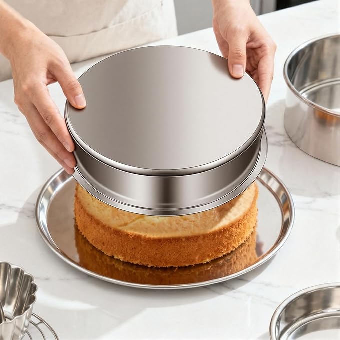 Ohtomber 8 Inch Stainless Steel Layer Cake Pan, Set of 4