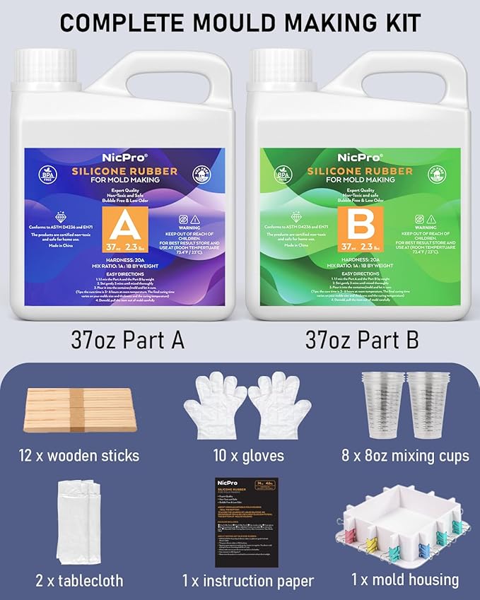 Nicpro 74oz Silicone Mold Making Kit 15A, Platinum Liquid Silicones Rubber
