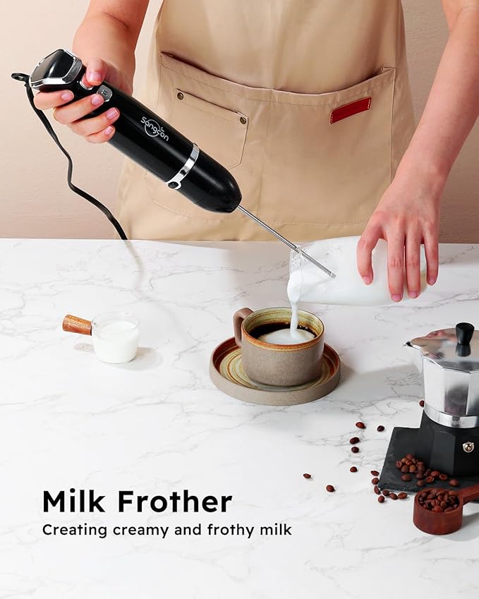 Sangcon 5-in-1 Immersion Blender Handheld with 1000ml Cup, 2-Speed Adjustable Hand Blender with 304 Stainless Blades, Detachable Whisk and Milk Frother