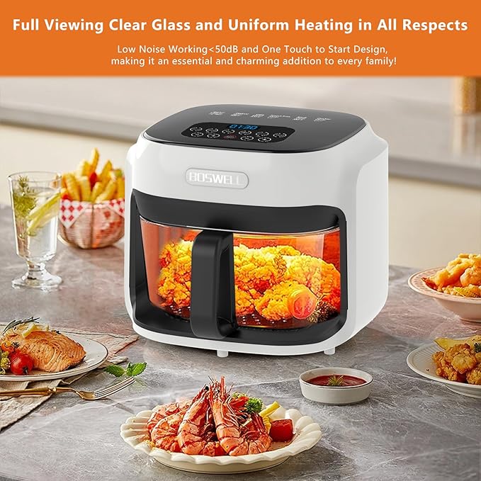 BOSWELL 7.5 QT Large Glass Air Fryer, 6-1 Preset Cook Modes
