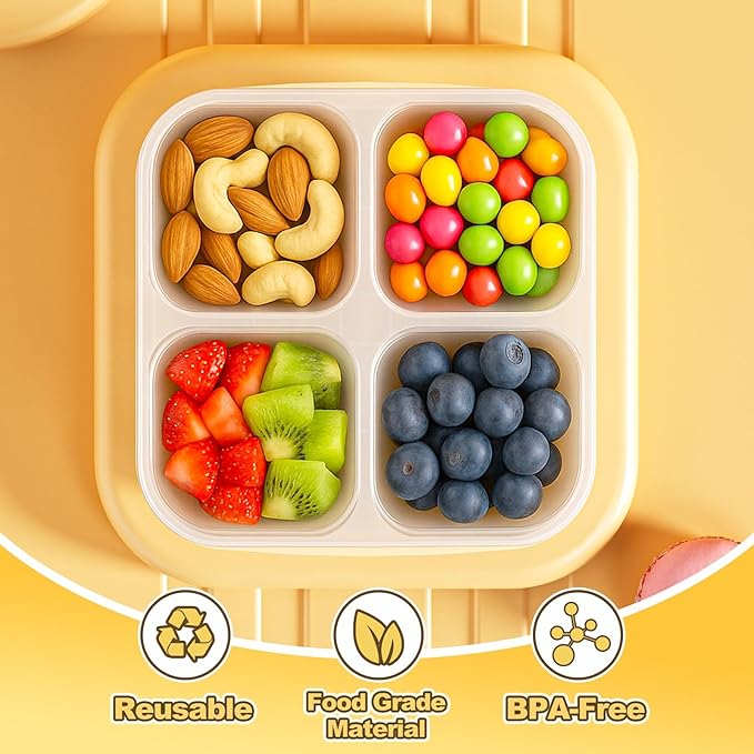 Canfanni 6 Pcs Snack Box Container Set, Reusable 3&4 Compartment Meal Prep Snack Containers for Adults Kids Toddler, BPA-Free Divided Lunchable Container for School, Work and Travel (All Transparent)