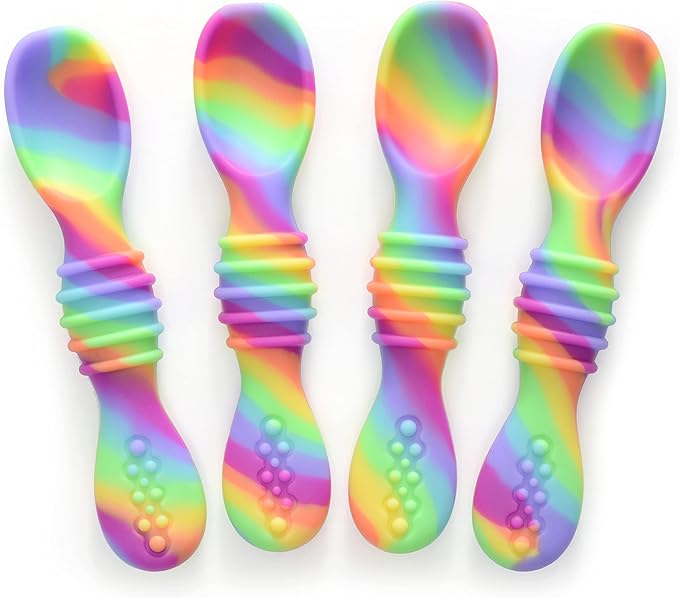 PrimaStella Silicone Chew Spoon Set for Babies and Toddlers | Safety Tested | BPA Free | Baby Spoon 6 Pack (Neon Rainbow)