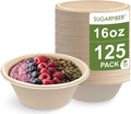 16oz Compostable Paper Bowls Disposable Round Natural Soup Bowls, 125 Count