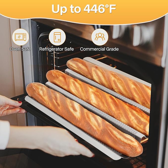 Barlket Baguette Pan 2 Pack, Silver Baguette Tray Perforated for Home Baker