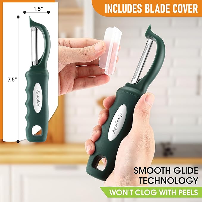 Spring Chef Potato Peeler for Kitchen with Soft Grip Handle, Pine Green