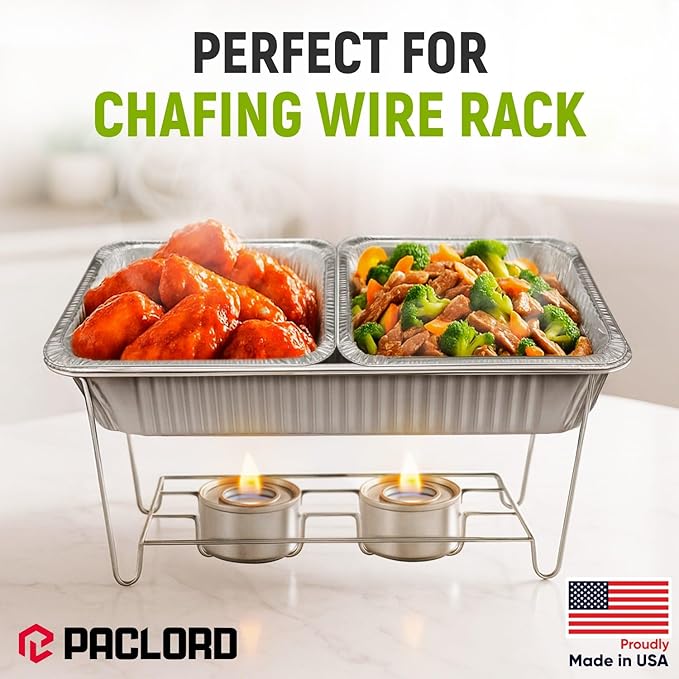 Paclord Aluminum Foil Pans - Half-Size 9" x 13", Pack of 25 - USA-Made Disposable Aluminum Trays for Steam Table & Chafing Racks - Great for Baking, Catering, BBQ, Parties, Food Delivery